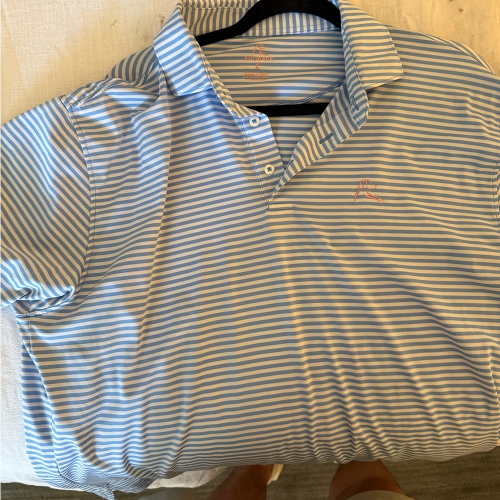 Rhoback Light Blue and White Striped Polo